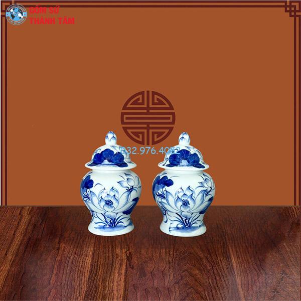 Bộ chóe bát tràng men trắng sen