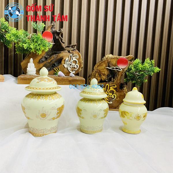 Bộ Chóe Bát Tràng Men Vàng Rồng