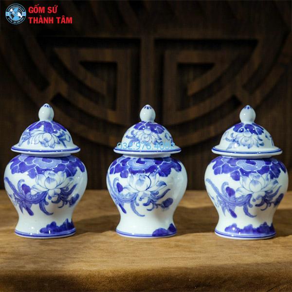 Bộ chóe bát tràng men xanh ngọc sen