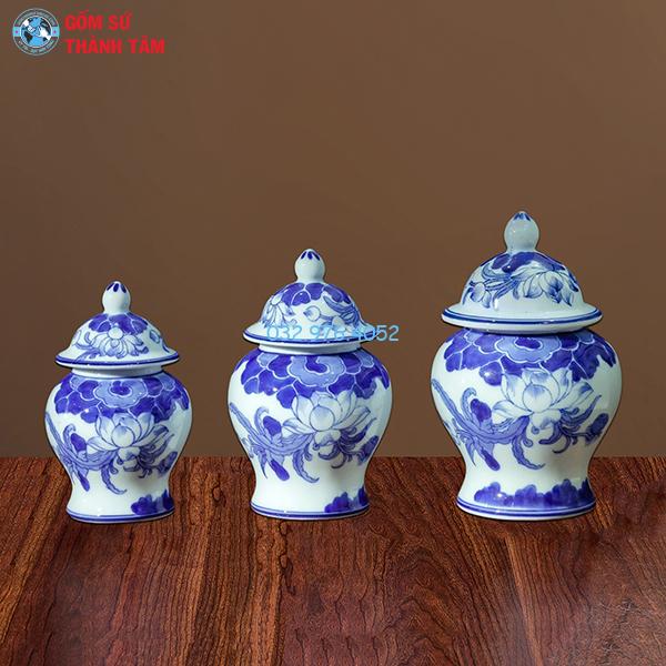Bộ chóe bát tràng men xanh ngọc sen