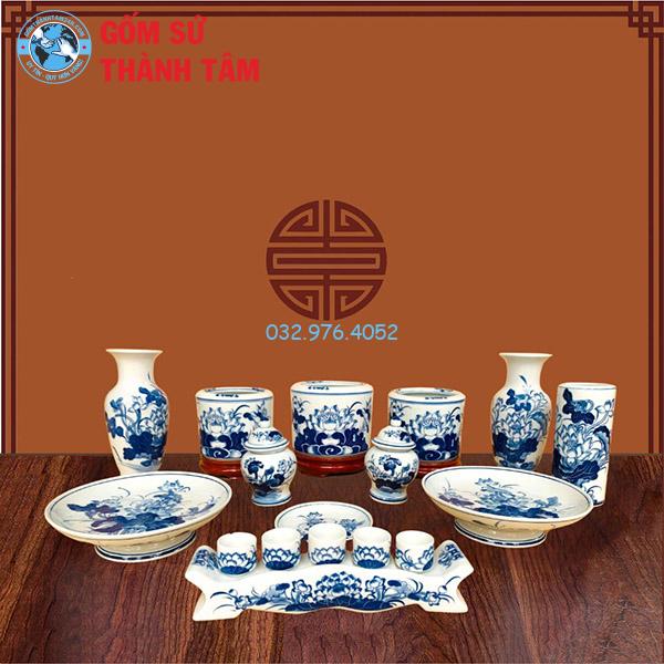 Bộ Đồ Thờ Lộc Phát Men Trắng Sen