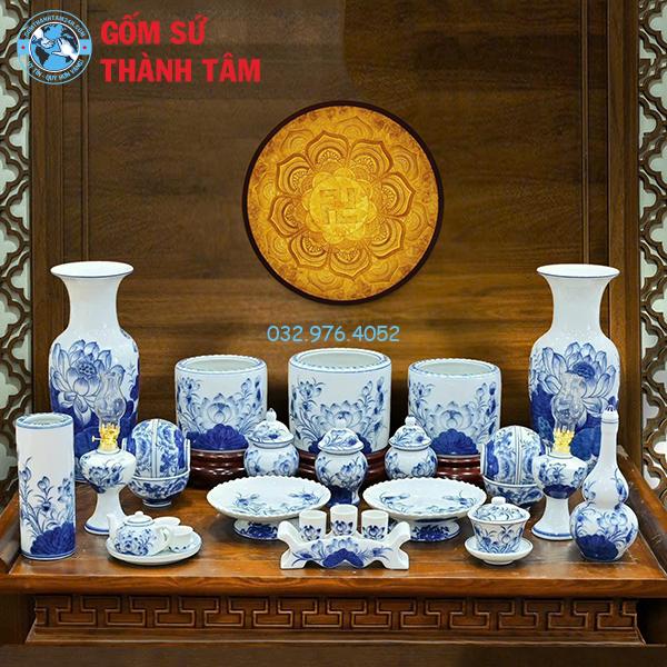Bộ Đồ Thờ Lộc Phát Men Trắng Sen