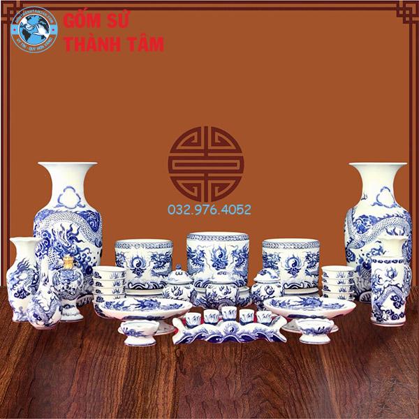 Bộ Đồ Thờ Lộc Phát Men Trắng Rồng