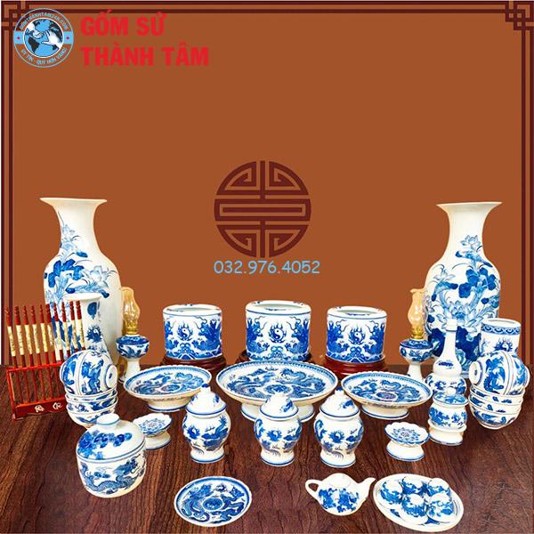 Bộ Đồ Thờ Lộc Phát Men Trắng Rồng