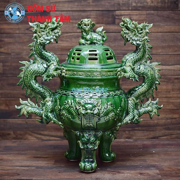 Bộ đồ thờ men ngọc lục bảo lư hương đỉnh hạc