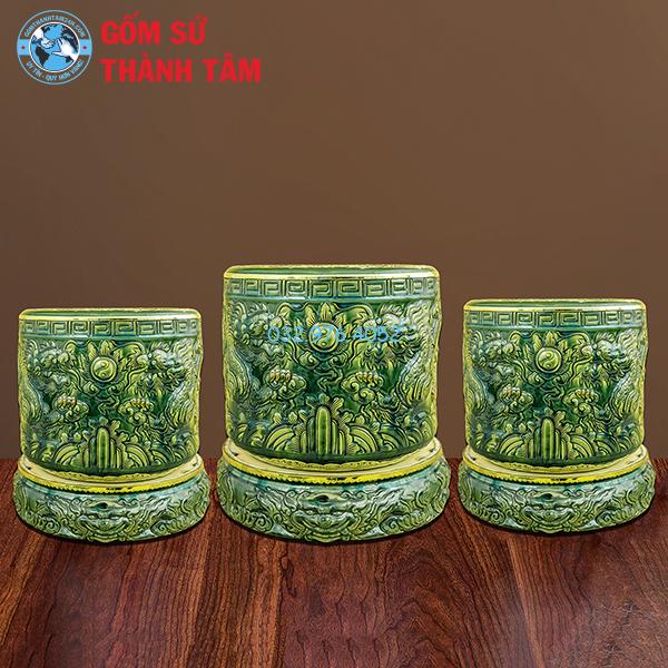Bộ đồ thờ men ngọc lục bảo rời rồng bát hương