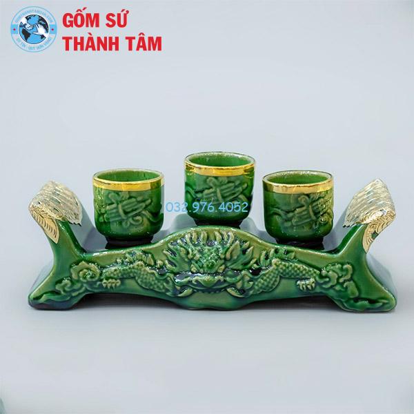 Bộ đồ thờ men ngọc lục bảo rời rồng kỷ chén