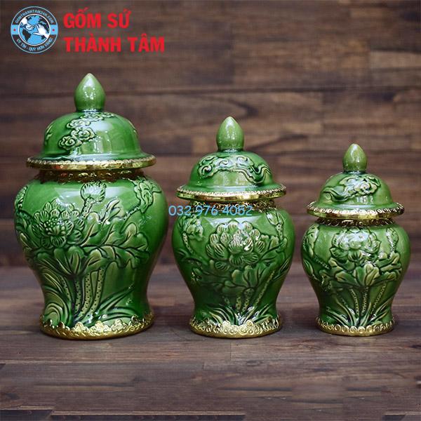 Bộ đồ thờ men ngọc lục bảo rời sen chóe