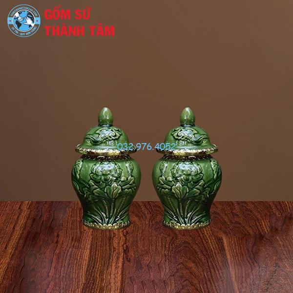 Bộ đồ thờ men ngọc lục bảo rời sen chóe
