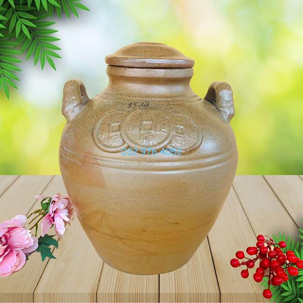 Chum Sành Cổ Đắp Nổi Đồng Xu Men Lì