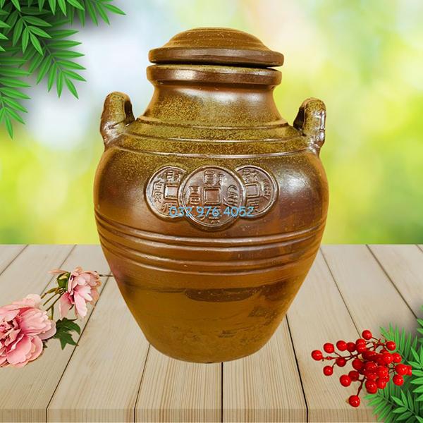 Chum Sành Cổ Đắp Nổi Đồng Xu Men Lì