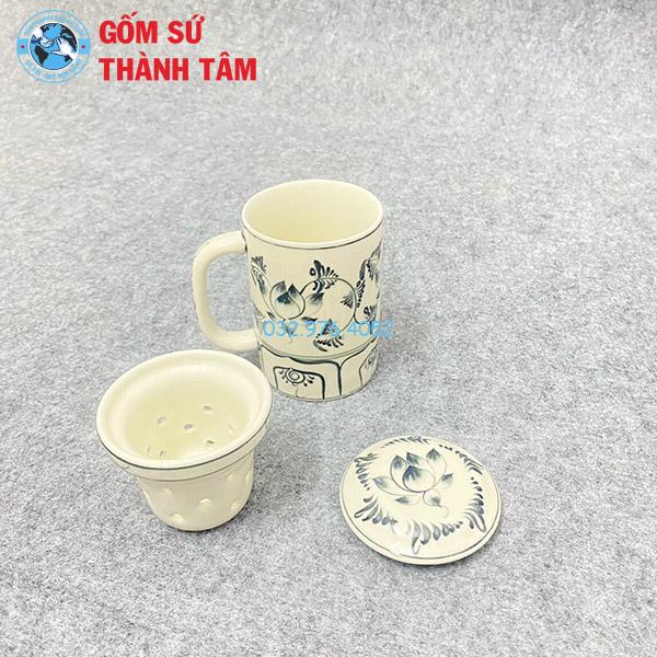Cốc Lọc Trà Men Tro Vẽ Hoa Văn