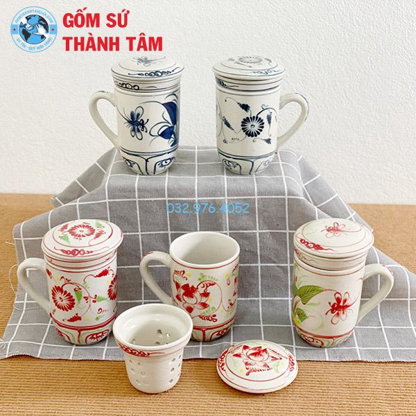 Cốc Lọc Trà Xanh Vẽ Hoa Văn