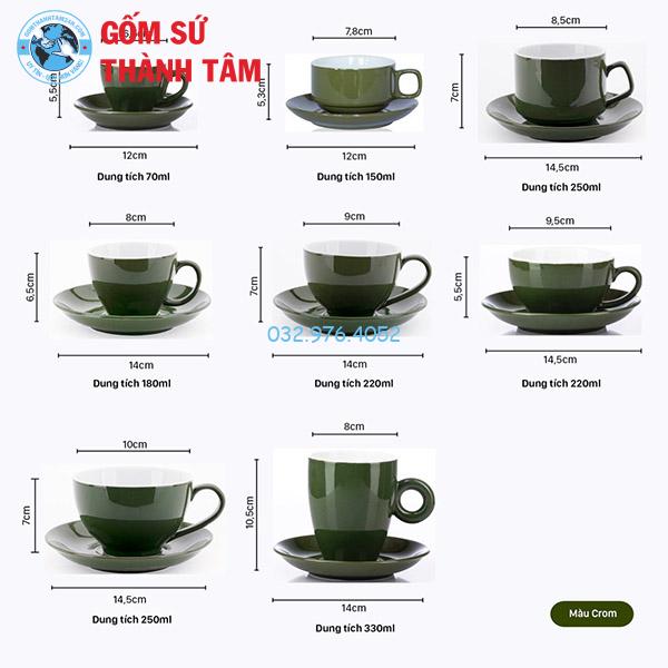 Cốc Ly Sứ Cafe Men Bóng Xanh Rêu