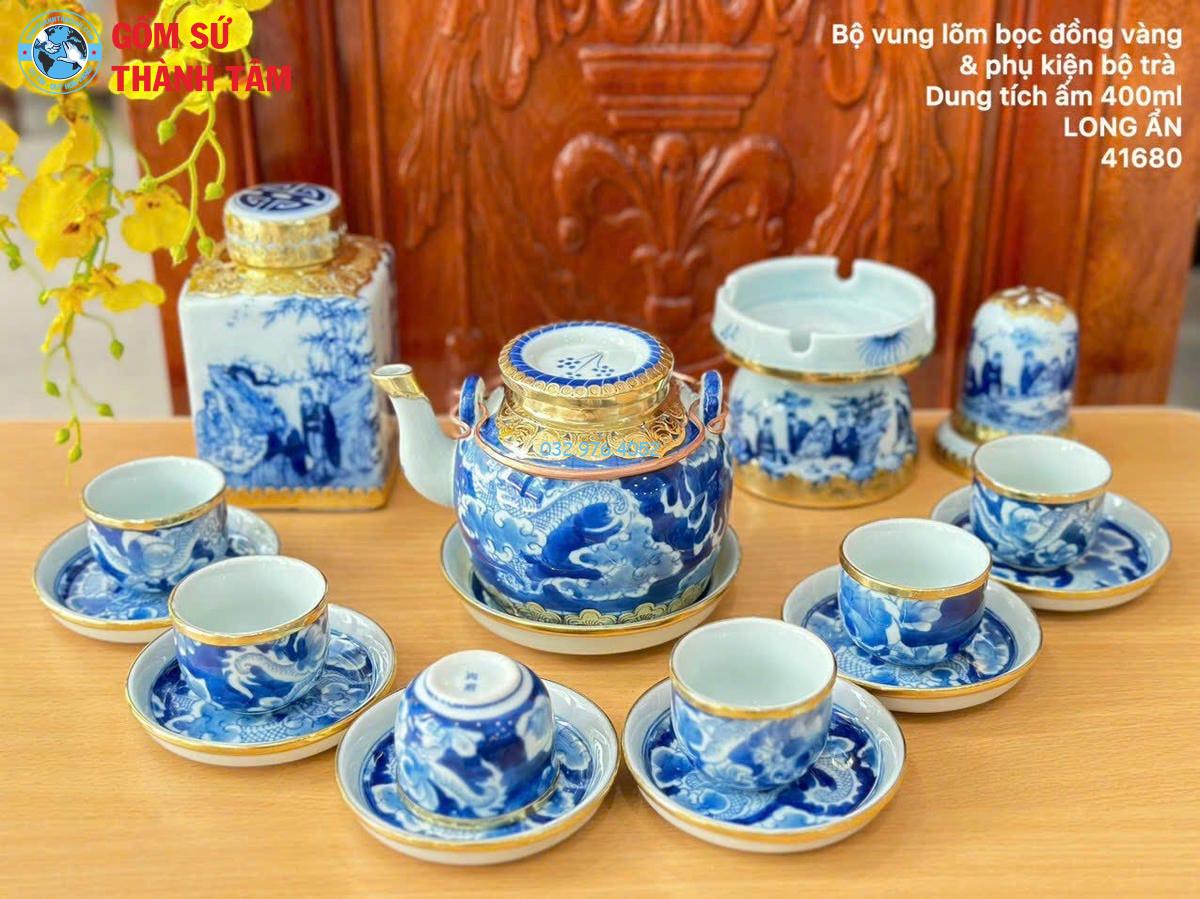 Combo Ấm Chén Men Xanh Bọc Đồng