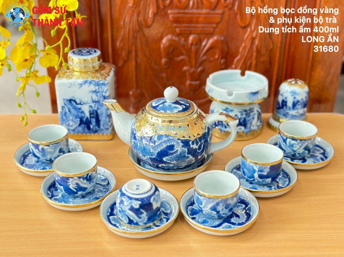 Combo Ấm Chén Men Xanh Bọc Đồng