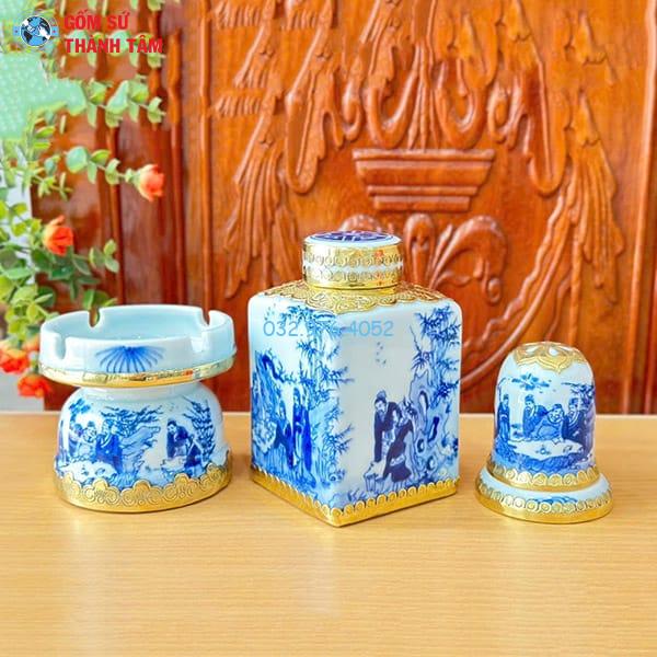 Combo Phụ Kiện Ấm Chén Men Lam | Bọc Đồng