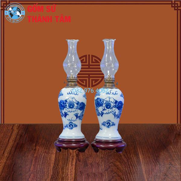 Đèn Dầu Thờ Men Trắng Rồng