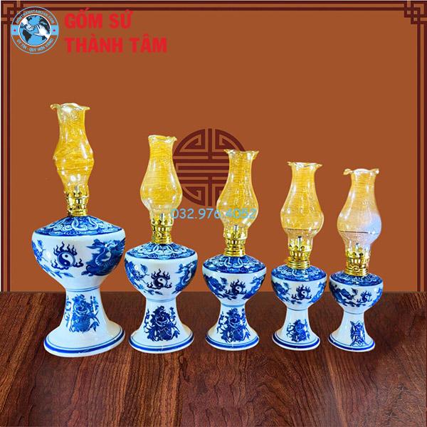 Đèn Dầu Thờ Men Trắng Rồng
