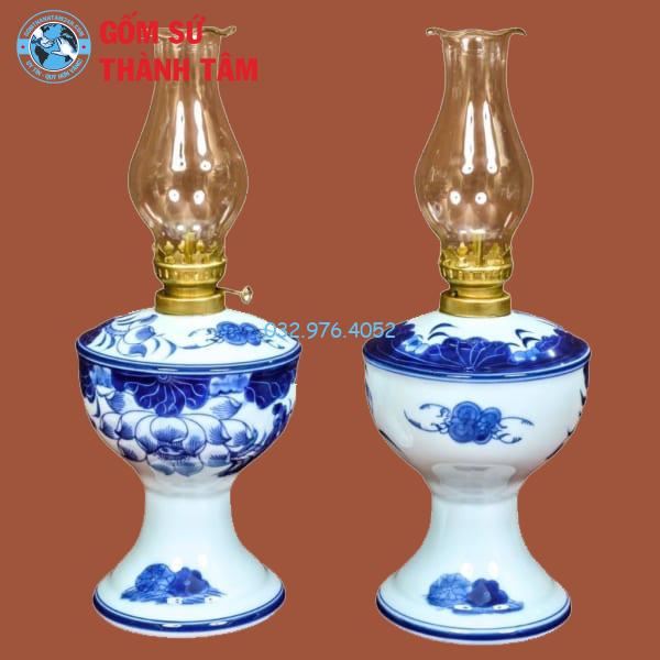 Đèn Dầu Thờ Men Trắng Sen
