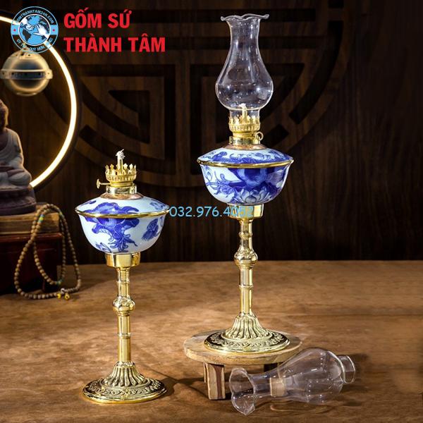 Đèn Dầu Thờ Men Trắng Sen