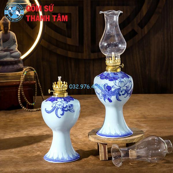 Đèn Dầu Thờ Men Xanh Ngọc Sen