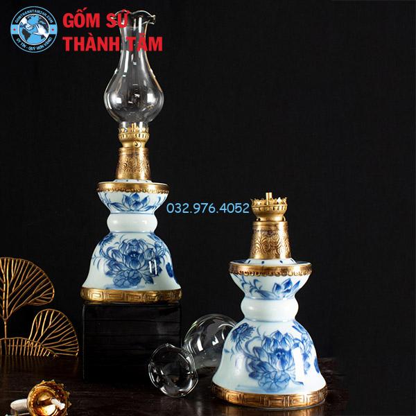 Đèn Dầu Thờ Men Xanh Ngọc Sen