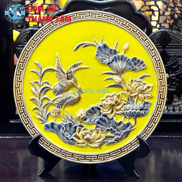 Đĩa sứ lưu niệm cao cấp sen
