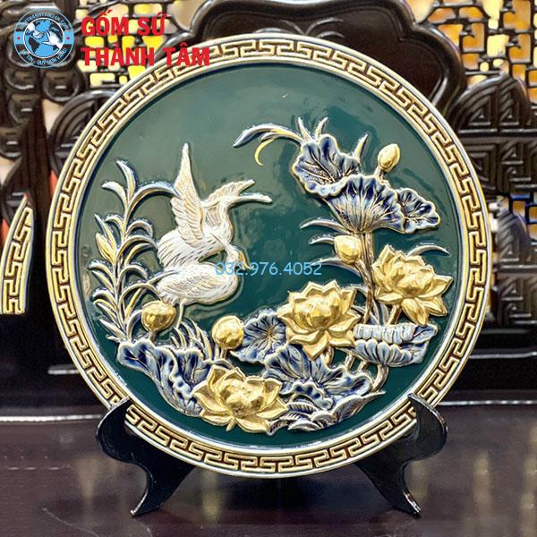 Đĩa sứ lưu niệm cao cấp sen