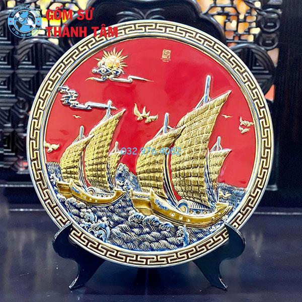 Đĩa sứ lưu niệm cao cấp thuận buồm xuôi gió