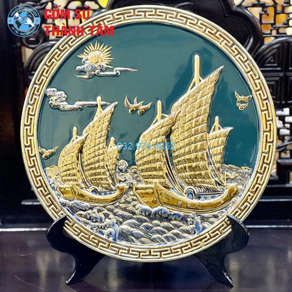 Đĩa sứ lưu niệm cao cấp thuận buồm xuôi gió