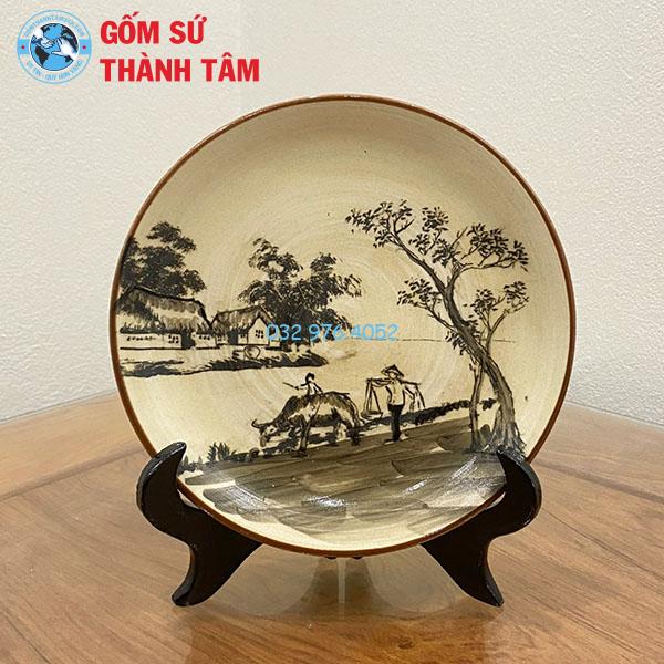 Đĩa sứ lưu niệm đen trắng