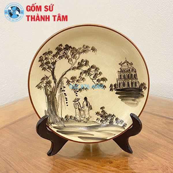 Đĩa sứ lưu niệm đen trắng