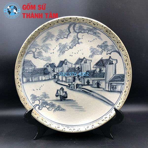 Đĩa sứ lưu niệm men rạn bọc đồng