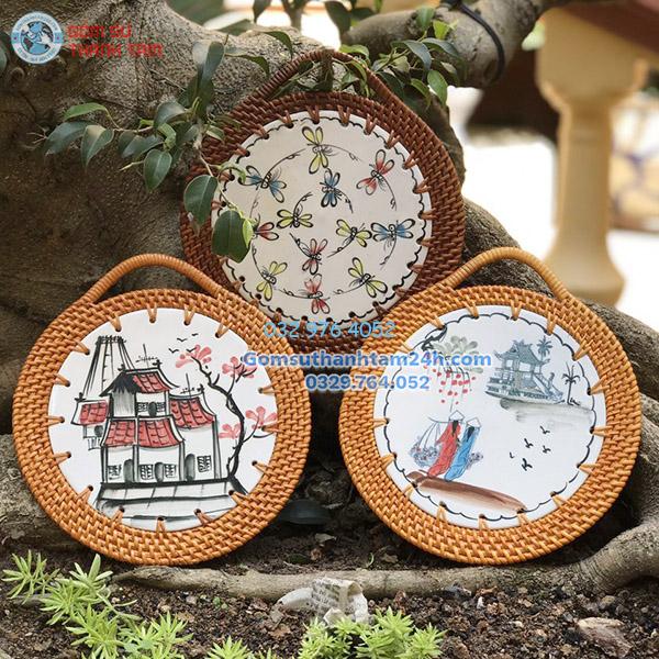 đĩa sứ viền mây tre đan