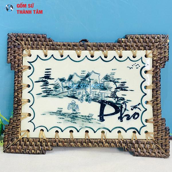 Đĩa sứ viền mây tre đan chữ nhật