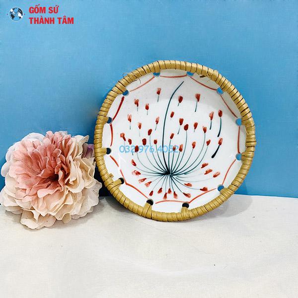 Đĩa sứ viền mây tre đan giỏ hoa quả