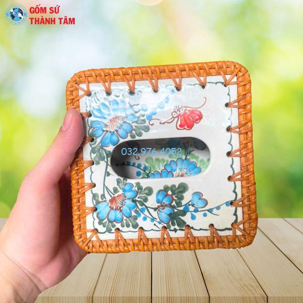 Đĩa sứ viền mây tre đan hộp vuông