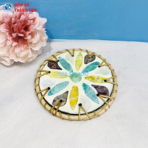 Đĩa sứ viền mây tre đan Mosaic mẫu 02