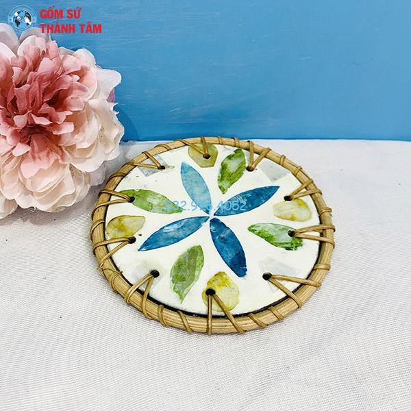 Đĩa sứ viền mây tre đan Mosaic mẫu 02