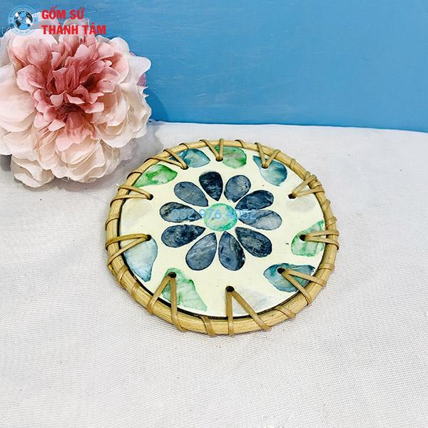 Đĩa sứ viền mây tre đan Mosaic mẫu 02