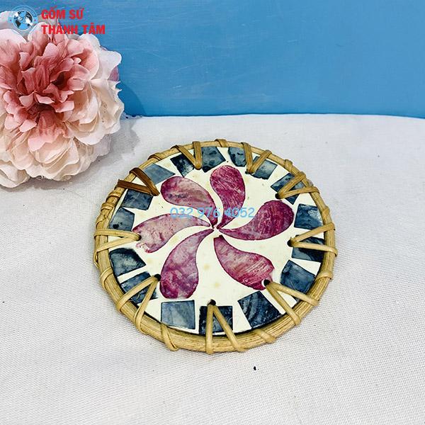 Đĩa sứ viền mây tre đan Mosaic mẫu 02