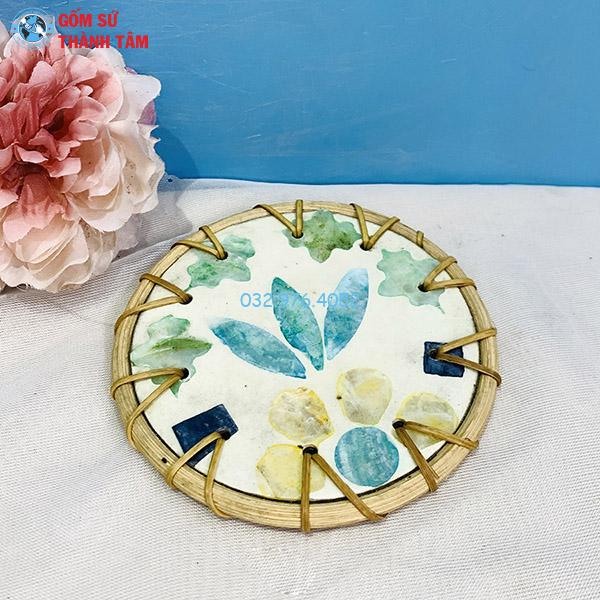Đĩa sứ viền mây tre đan Mosaic mẫu 02
