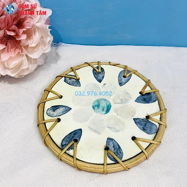 Đĩa sứ viền mây tre đan Mosaic mẫu 02