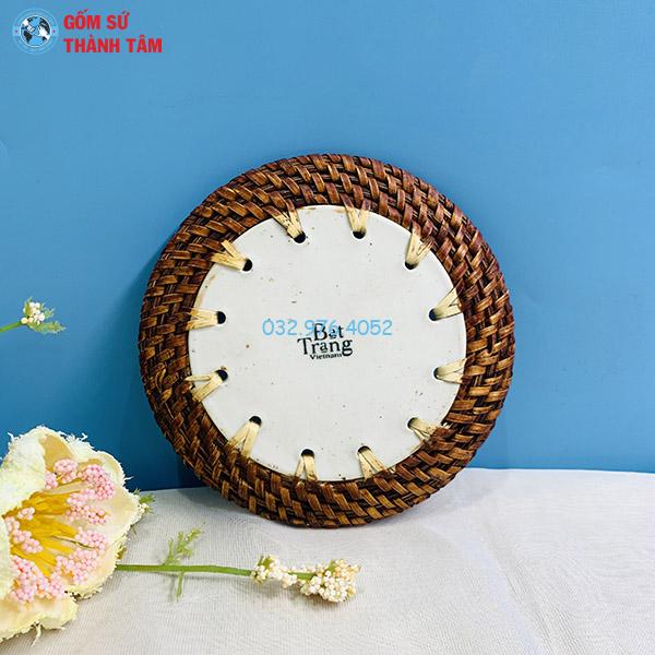 Đĩa sứ viền mây tre đan tròn kê cốc