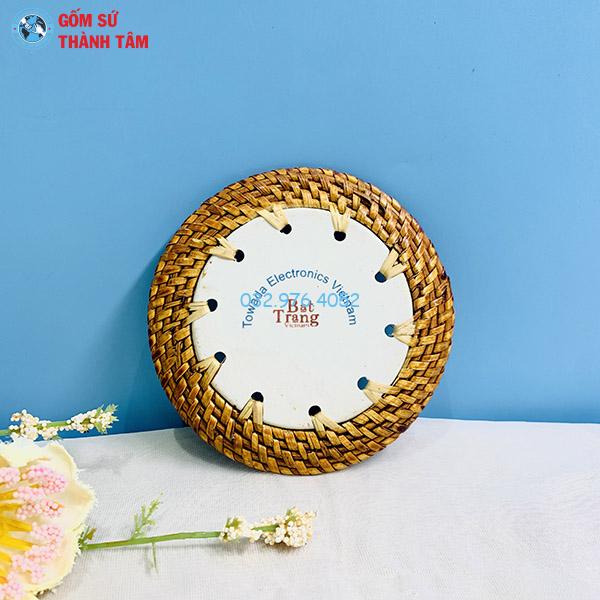 Đĩa sứ viền mây tre đan tròn kê cốc