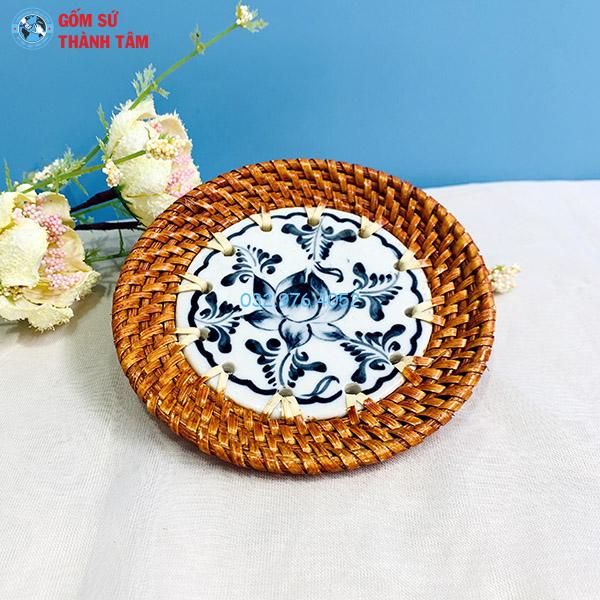 Đĩa sứ viền mây tre đan tròn kê cốc