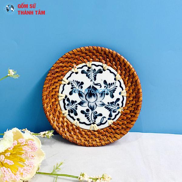 Đĩa sứ viền mây tre đan tròn kê cốc