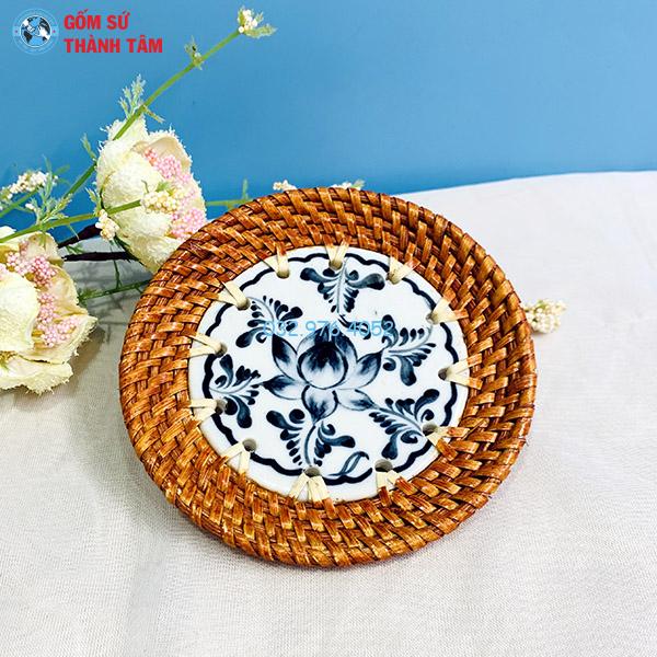 Đĩa sứ viền mây tre đan tròn kê cốc
