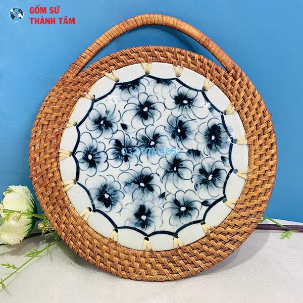 Đĩa sứ viền mây tre đan tròn treo